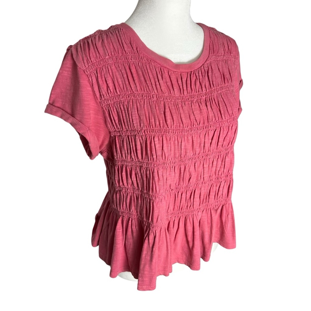 Anthropologie Pilcro Garment Dyed Ruched Crew Neck Cap Sleeve Tee - Picture 3 of 6
